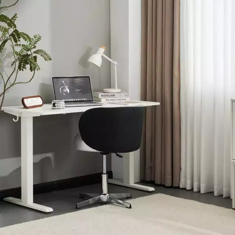 Chaise de bureau pivotante sans accoudoirs Karl Home en PU, sans roulettes, réglable en hauteur, avec support dorsal, coloris blanc et marron