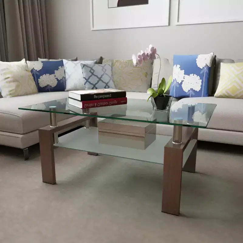 Fun little toys brand Rectangle Glass Coffee Table, Clear Coffee Table, Modern Side Center Tables for Living Room, Living Room Furniture