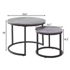 Table gigogne ronde de 24 po de la marque Fun little toys, table d'appoint, finition bois et faux béton gris, peu encombrante, style industriel moderne
