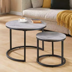 Table gigogne ronde de 24 po de la marque Fun little toys, table d'appoint, finition bois et faux béton gris, peu encombrante, style industriel moderne