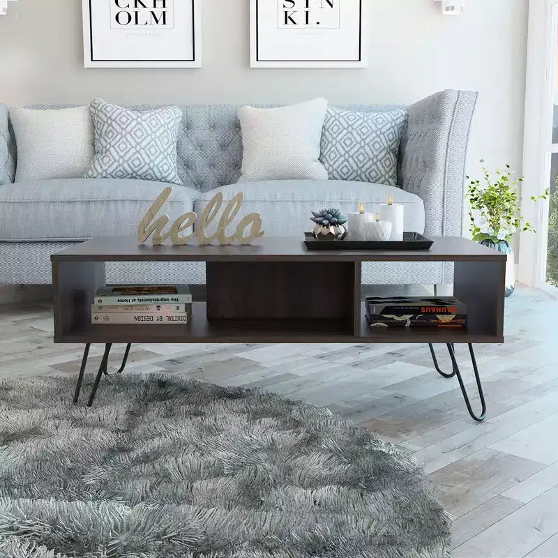 Fun little toys brand Vassel Coffee Table, Hairpin Legs, Two Shelves -Espresso