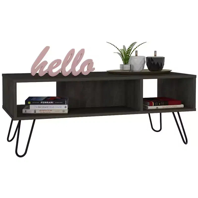 Jolie petite marque de jouets Table Basse Vassel, pieds épingle à cheveux, deux étagères - Espresso