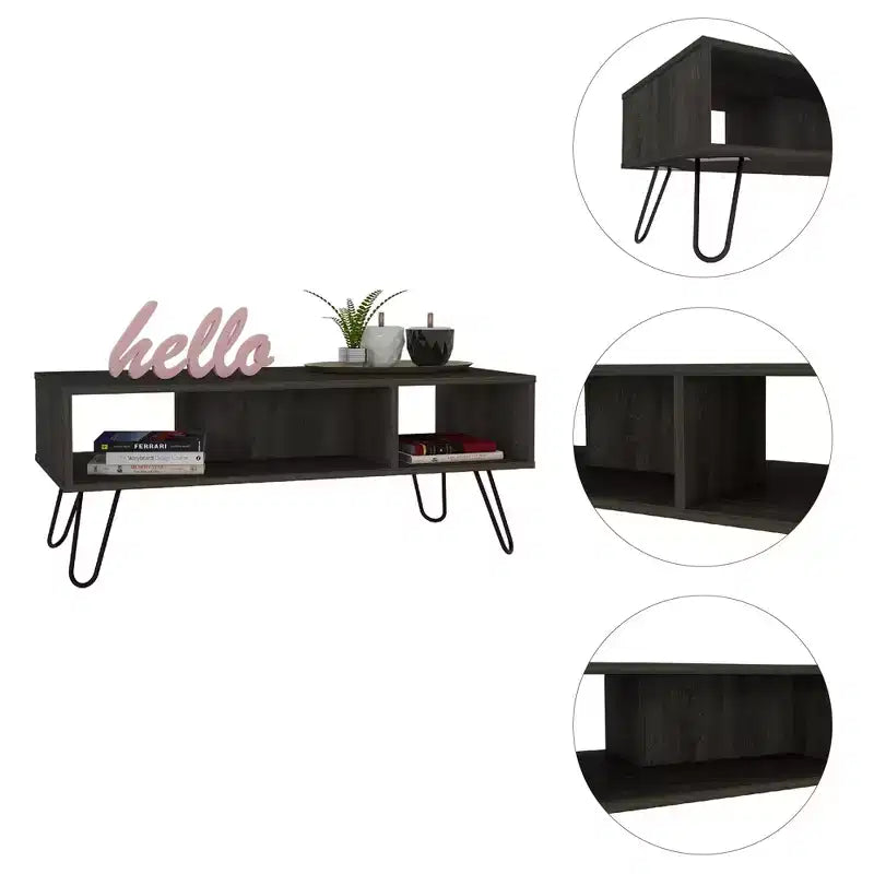 Jolie petite marque de jouets Table Basse Vassel, pieds épingle à cheveux, deux étagères - Espresso