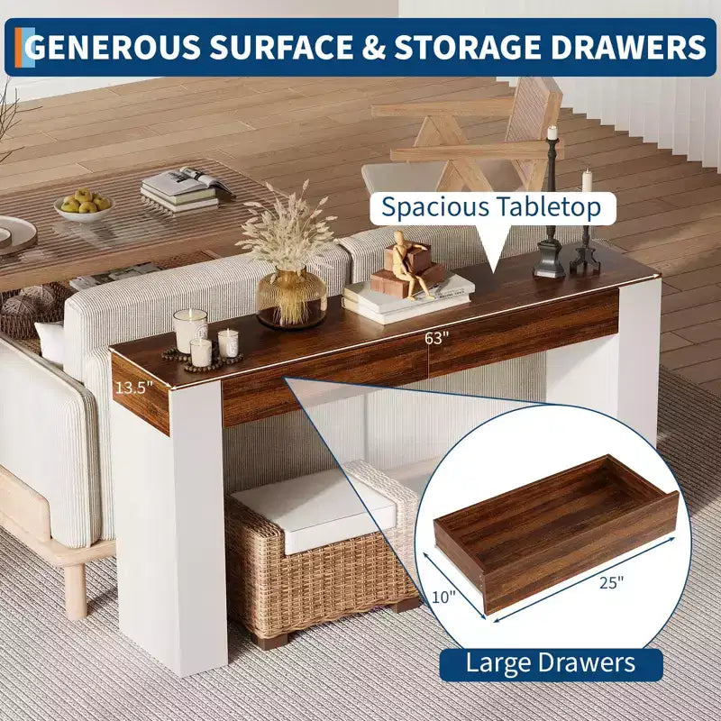 Table d'entrée avec 2 tiroirs, table console étroite avec rangement, meuble d'appoint de couloir mince, table console mince