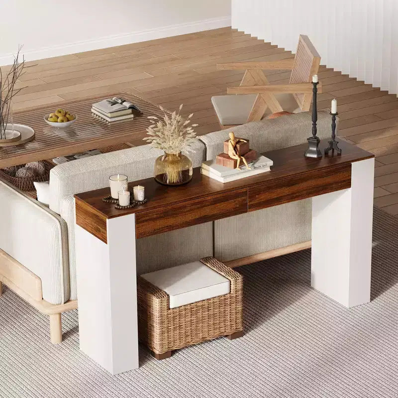 Table d'entrée avec 2 tiroirs, table console étroite avec rangement, meuble d'appoint de couloir mince, table console mince