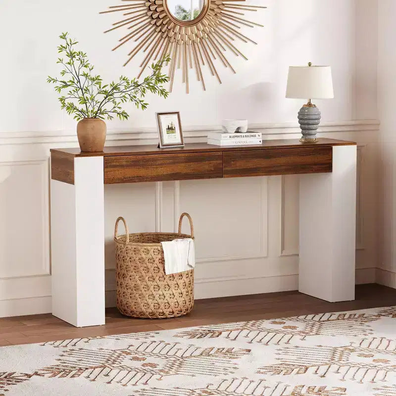 Table d'entrée avec 2 tiroirs, table console étroite avec rangement, meuble d'appoint de couloir mince, table console mince