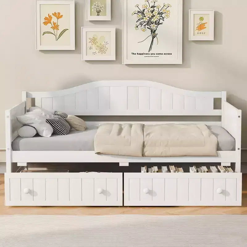 FAMYYT Twin Size Wooden Daybed with 2 Drawers, Easy Assembly, White