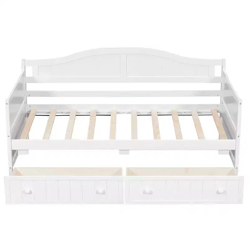 FAMYYT Lit banquette double en bois avec 2 tiroirs, assemblage facile, blanc
