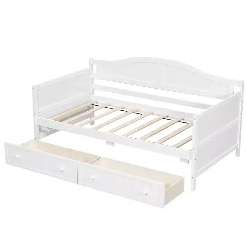 FAMYYT Lit banquette double en bois avec 2 tiroirs, assemblage facile, blanc