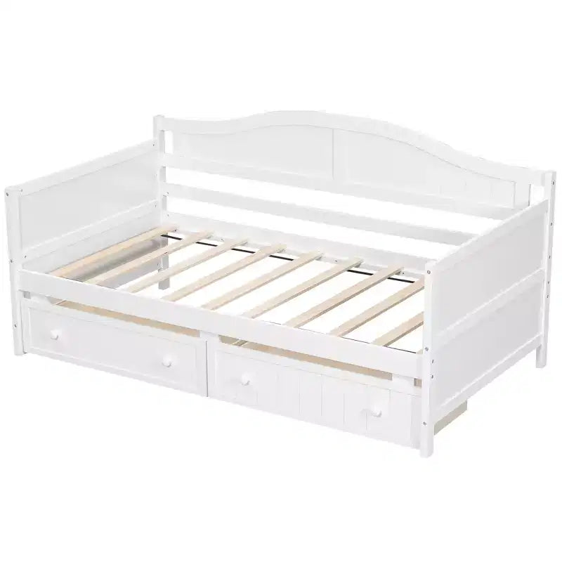 FAMYYT Lit banquette double en bois avec 2 tiroirs, assemblage facile, blanc