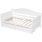 FAMYYT Lit banquette double en bois avec 2 tiroirs, assemblage facile, blanc