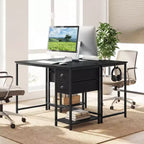 Bureau informatique Costway avec station de charge, 2 tiroirs en tissu, étagère de rangement et crochet pour casque Marron rustique et noir/Noir