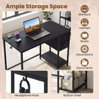 Bureau informatique Costway avec station de charge, 2 tiroirs en tissu, étagère de rangement et crochet pour casque Marron rustique et noir/Noir