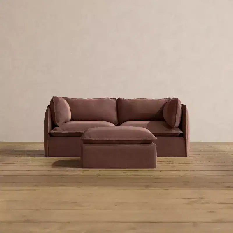 Canapé 2 places modulaire lavable Anabei + Pouf | Assise Memorix+ et oreiller profilé