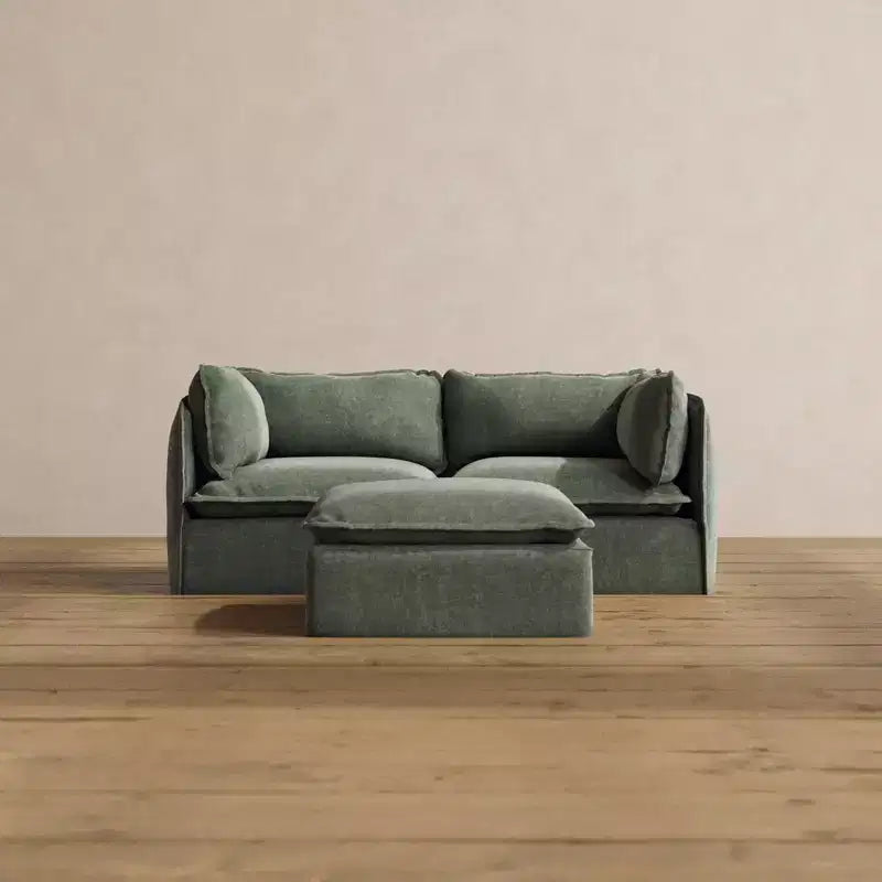 Canapé 2 places modulaire lavable Anabei + Pouf | Assise Memorix+ et oreiller profilé