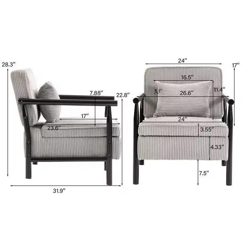 Fauteuil d'appoint rembourré GDFStudio Joule de style moderne du milieu du siècle avec siège de rangement et oreiller