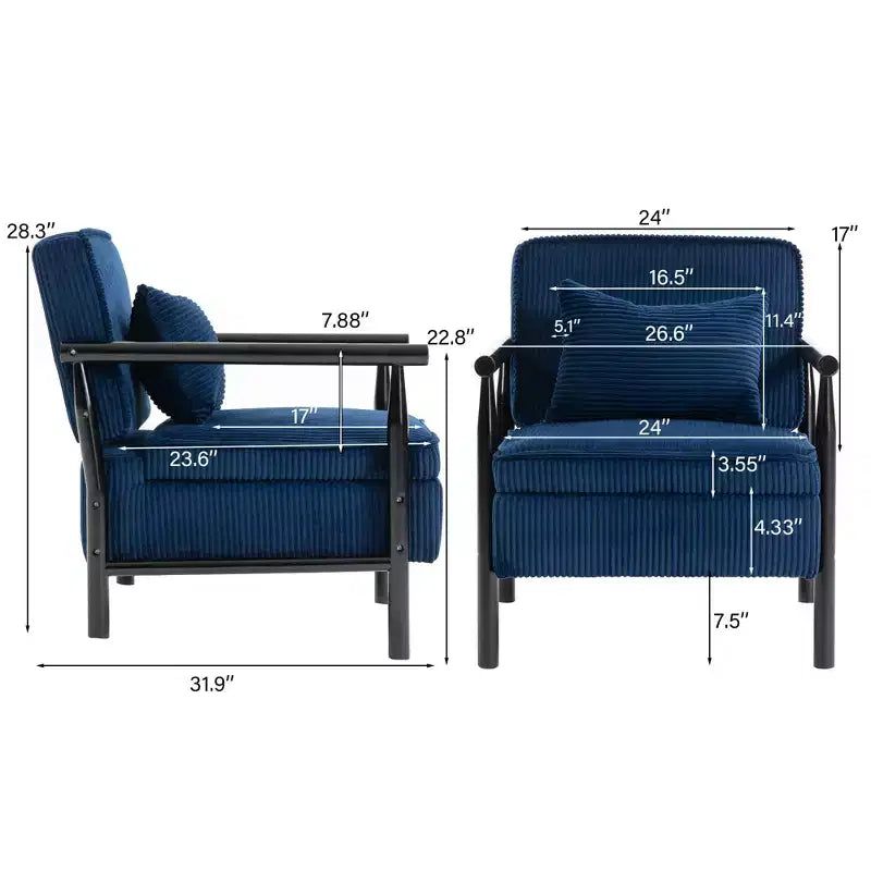 Fauteuil d'appoint rembourré GDFStudio Joule de style moderne du milieu du siècle avec siège de rangement et oreiller
