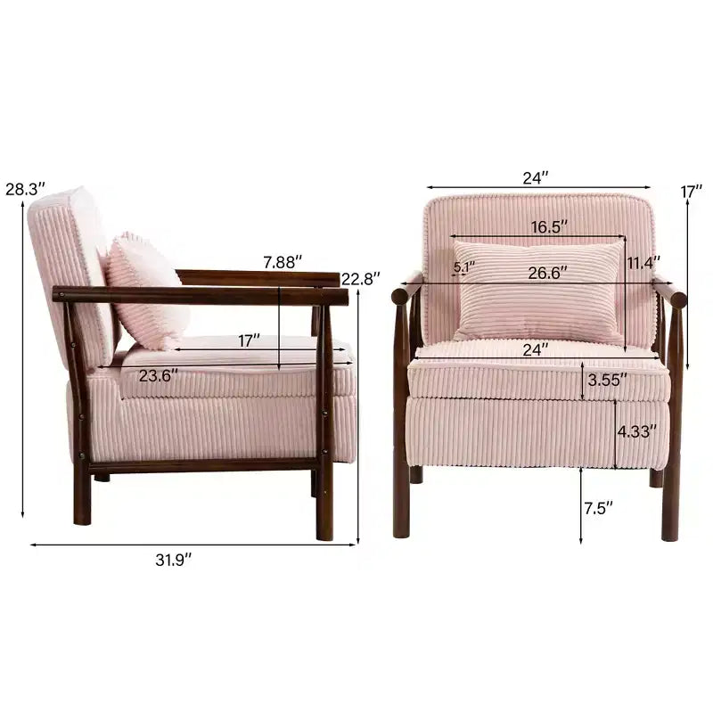 Fauteuil d'appoint rembourré GDFStudio Joule de style moderne du milieu du siècle avec siège de rangement et oreiller