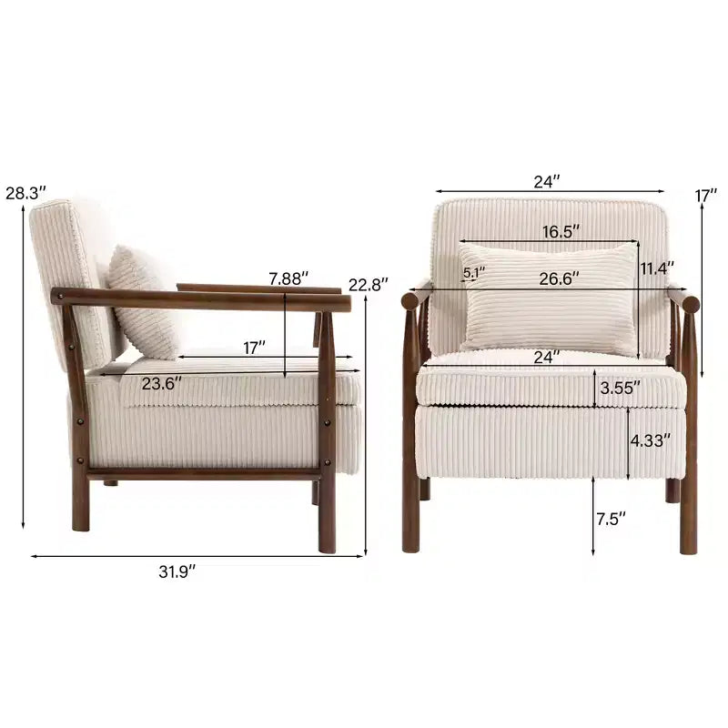 Fauteuil d'appoint rembourré GDFStudio Joule de style moderne du milieu du siècle avec siège de rangement et oreiller