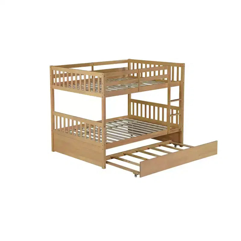 Lit superposé Whisen Full sur Full, cadre en bois d'hévéa pour enfants, mobilier de chambre d'intérieur, convertible en 2 lits séparés, lit gigogne coulissant - Naturel