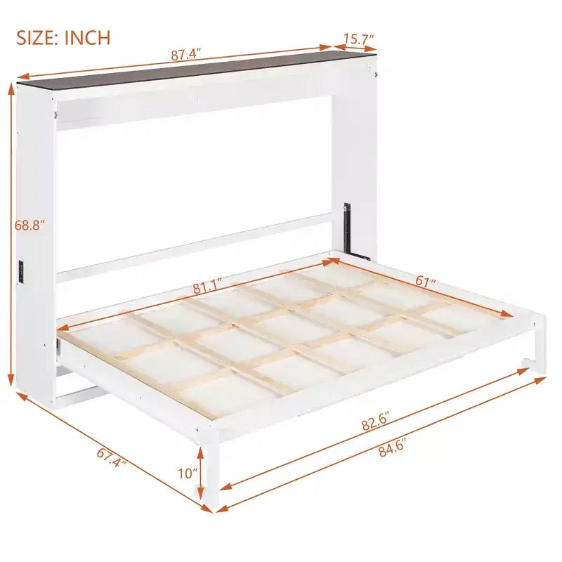 Lit escamotable Queen Size, Lit mural pliant avec prises électriques et ports USB pour chambre à coucher, petits appartements, gain de place - ModernLuxe