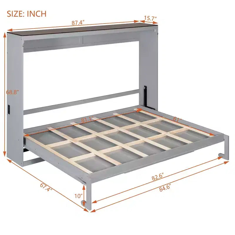 Lit escamotable Queen Size, Lit mural pliant avec prises électriques et ports USB pour chambre à coucher, petits appartements, gain de place - ModernLuxe