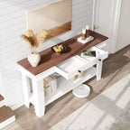 Console de couloir longue de 54 pouces de style ferme avec tiroirs, tables de couloir rectangulaires en bois avec étagère de rangement ouverte, table de canapé derrière le canapé, table de foyer
