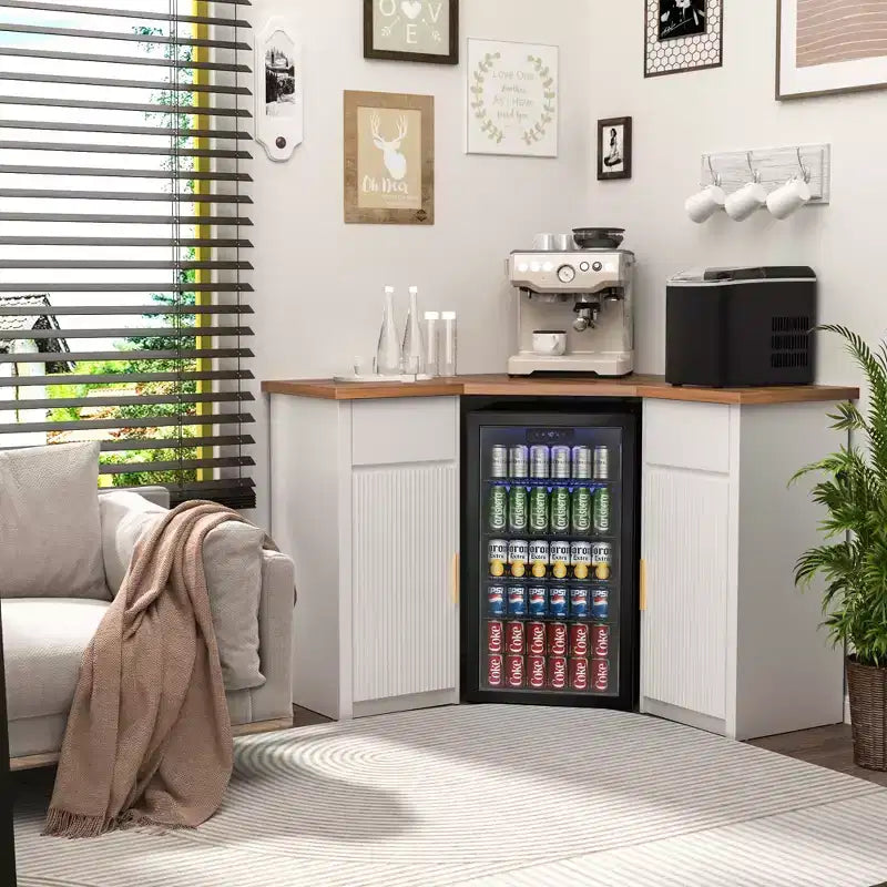 Meuble d'angle de bar GDLF avec espace pour réfrigérateur, station de café d'angle pour la maison