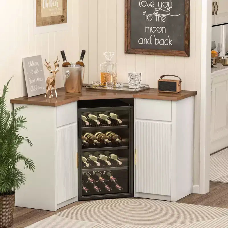 Meuble d'angle de bar GDLF avec espace pour réfrigérateur, station de café d'angle pour la maison