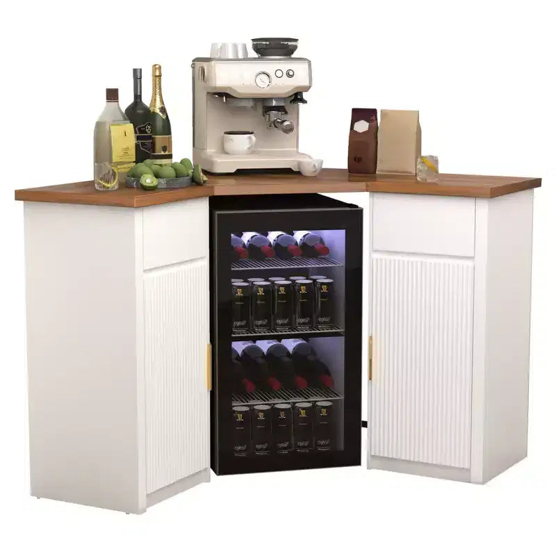 Meuble d'angle de bar GDLF avec espace pour réfrigérateur, station de café d'angle pour la maison