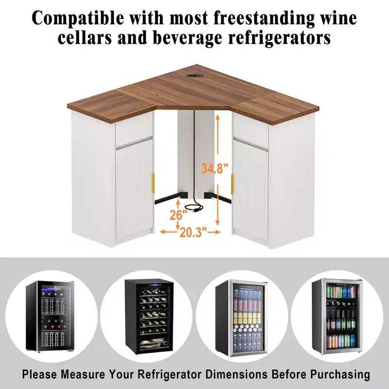 Meuble d'angle de bar GDLF avec espace pour réfrigérateur, station de café d'angle pour la maison