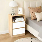Table de chevet blanche Karl Home de 40 cm avec 2 tiroirs biseautés (2 pièces)