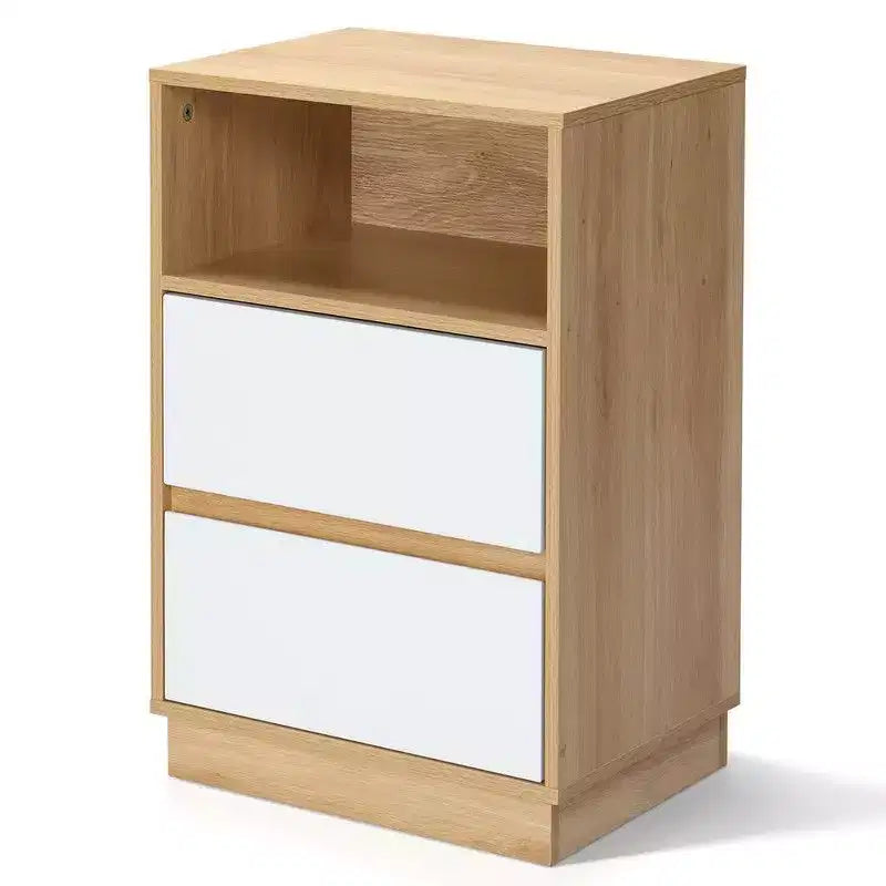 Table de chevet blanche Karl Home de 40 cm avec 2 tiroirs biseautés (2 pièces)