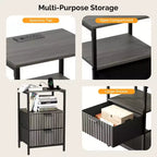 Table de chevet Karl Home de 38 cm de large - 2 tiroirs, 1 étagère, prise de courant américaine - lot de 2