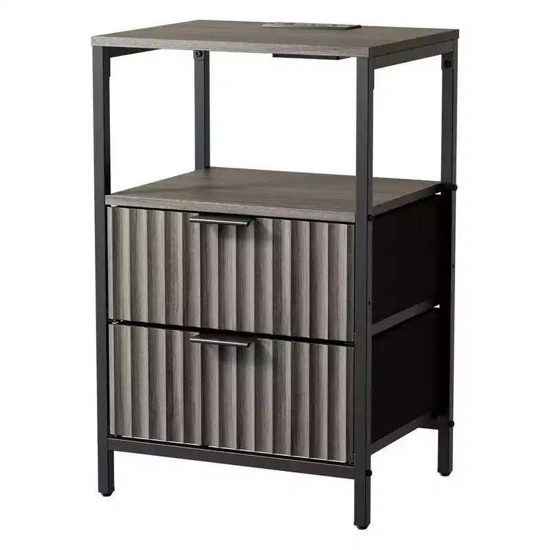 Table de chevet Karl Home de 38 cm de large - 2 tiroirs, 1 étagère, prise de courant américaine - lot de 2