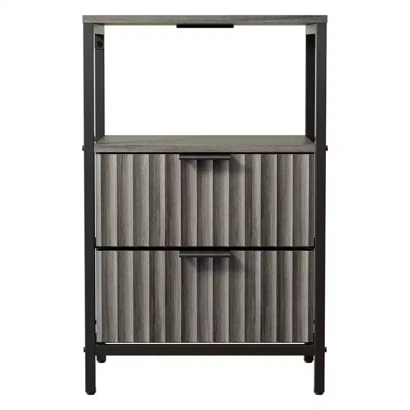 Table de chevet Karl Home de 38 cm de large - 2 tiroirs, 1 étagère, prise de courant américaine - lot de 2