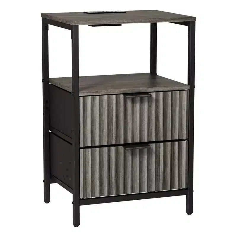 Table de chevet Karl Home de 38 cm de large - 2 tiroirs, 1 étagère, prise de courant américaine - lot de 2