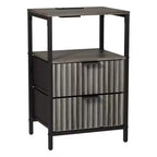 Table de chevet Karl Home de 38 cm de large - 2 tiroirs, 1 étagère, prise de courant américaine - lot de 2