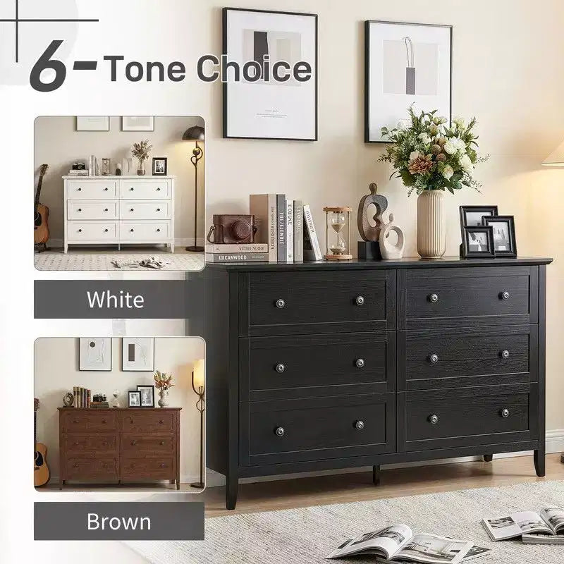 Commode à six tiroirs Karl Home de 47 pouces avec double poignée, design de cadre et finition en mélamine