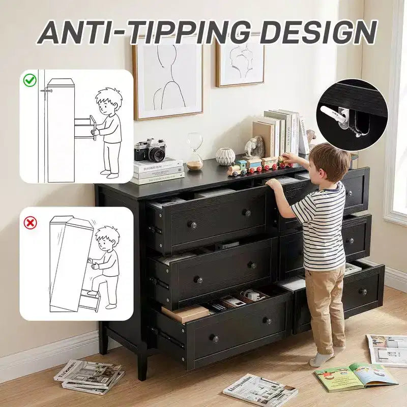 Commode à six tiroirs Karl Home de 47 pouces avec double poignée, design de cadre et finition en mélamine