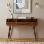 HomeRoots Table Console 51" en Bois Massif Châtaignier avec Trois Étagères et Trois Tiroirs