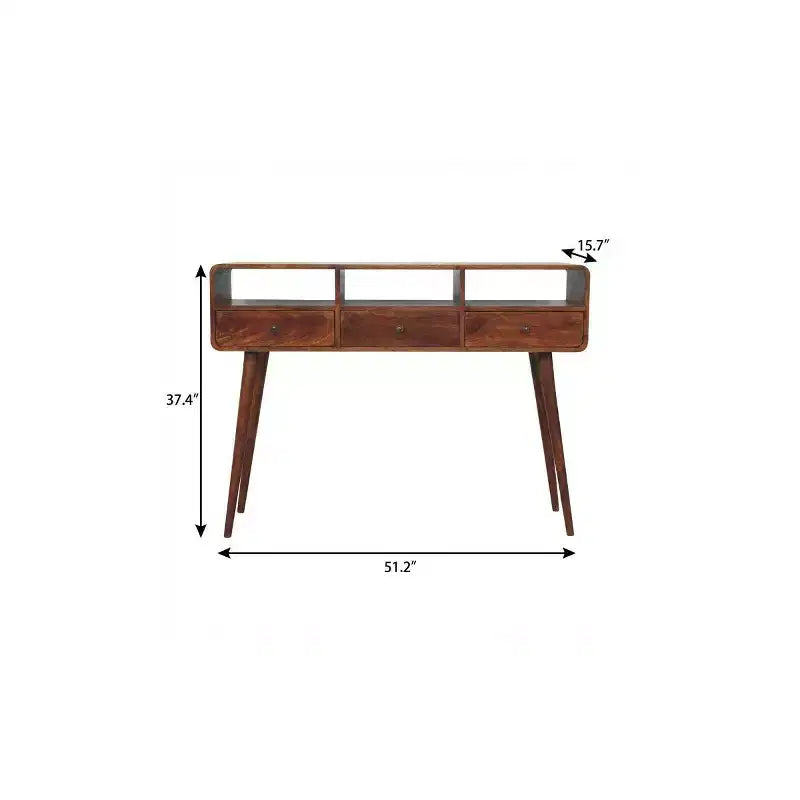 HomeRoots Table Console 51" en Bois Massif Châtaignier avec Trois Étagères et Trois Tiroirs