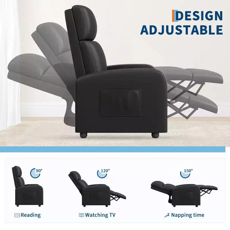 39.8 Fauteuil Inclinable pour Adultes, Fauteuil Relax Réglable en Cuir PU avec Dossier Haut, Poche Latérale, Siège Rembourré pour Salon et Home Cinéma