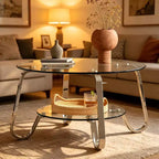 Table basse JVNOXK en verre trempé double couche avec cadre en métal rétro