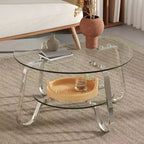Table basse JVNOXK en verre trempé double couche avec cadre en métal rétro