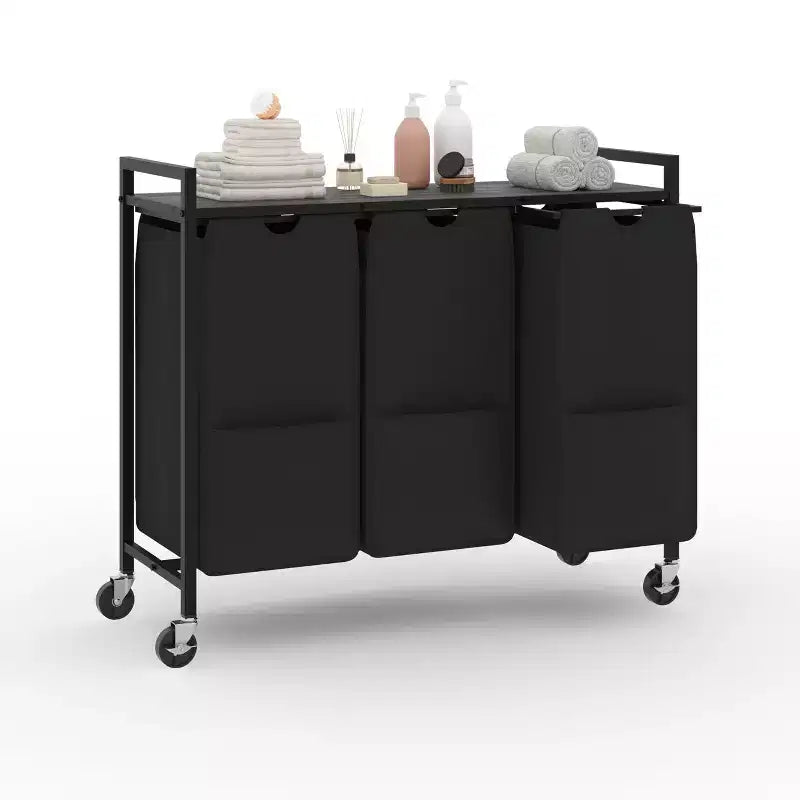 Trieur à linge avec roulettes et sacs amovibles, Chariot de rangement roulant à 3 bacs avec étagère pour chambre, salle de bain, dortoir, Panier à linge 33 peu encombrant
