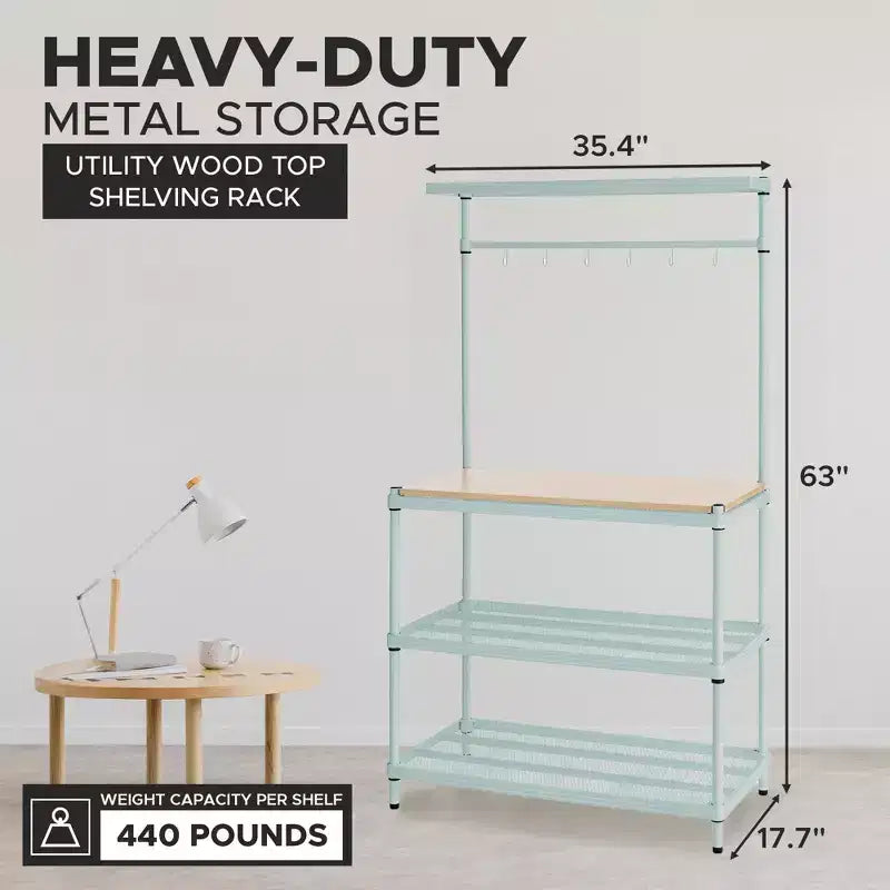 Design Ideas MeshWorks Étagère de rangement utilitaire en métal avec plateau en bois pour garage et cuisine, 89,9 x 44,9 x 160 cm, Blanc