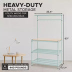 Design Ideas MeshWorks Étagère de rangement utilitaire en métal avec plateau en bois pour garage et cuisine, 89,9 x 44,9 x 160 cm, Blanc
