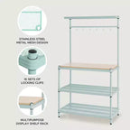 Design Ideas MeshWorks Étagère de rangement utilitaire en métal avec plateau en bois pour garage et cuisine, 89,9 x 44,9 x 160 cm, Blanc