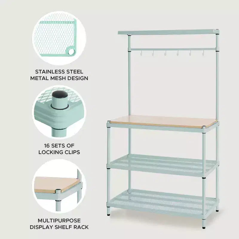 Design Ideas MeshWorks Étagère de rangement utilitaire en métal avec plateau en bois pour garage et cuisine, 89,9 x 44,9 x 160 cm, Blanc